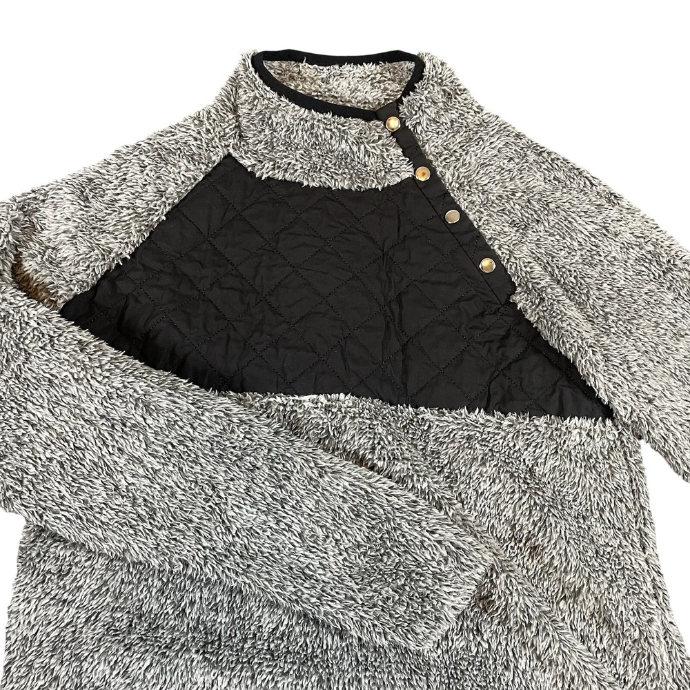 Pink Lily Asymmetrical Snap-Up Sherpa Fleece‎ Pullover Small Quilted Cozy Winter